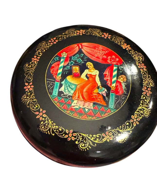 1950's Vintage Mstera Art USSR Wooden Lacquer Box Hand Painted Palekh Signed