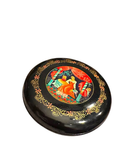 1950's Vintage Mstera Art USSR Wooden Lacquer Box Hand Painted Palekh Signed