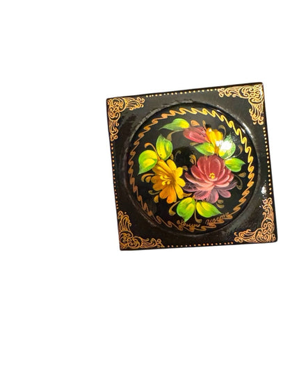 Vintage Small Russian Lacquer Box Flowers Hand-Painted Floral Jewelry Box