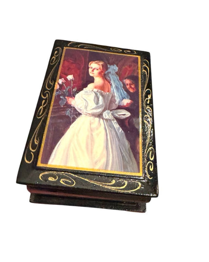 Vintage Bride Jewelry Box Small Russian Lacquer Hand-Painted Jewelry Box