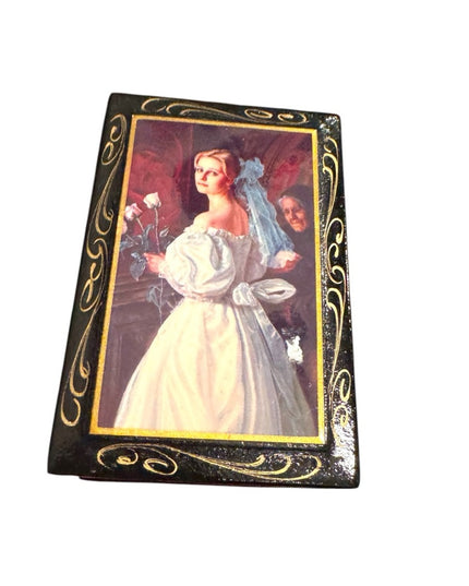 Vintage Bride Jewelry Box Small Russian Lacquer Hand-Painted Jewelry Box