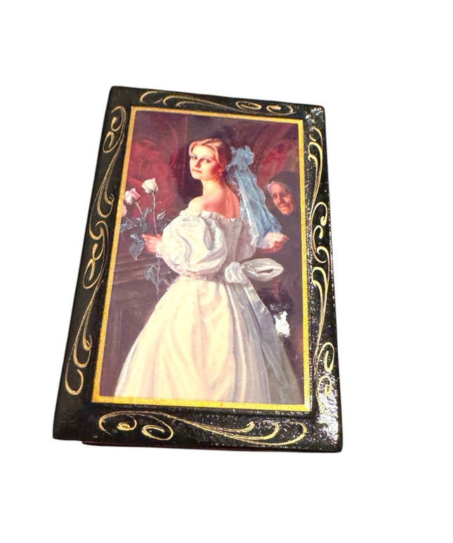 Vintage Bride Jewelry Box Small Russian Lacquer Hand-Painted Jewelry Box