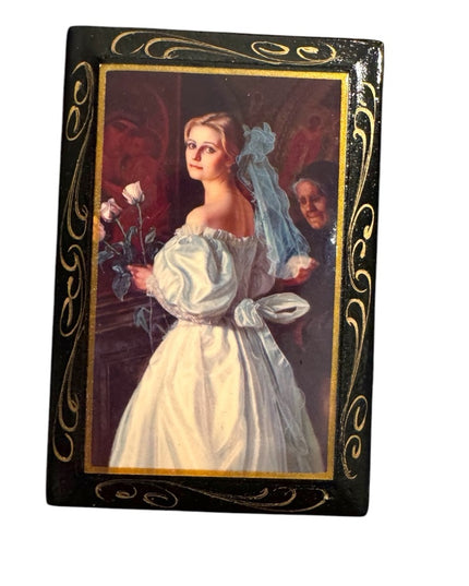 Vintage Bride Jewelry Box Small Russian Lacquer Hand-Painted Jewelry Box