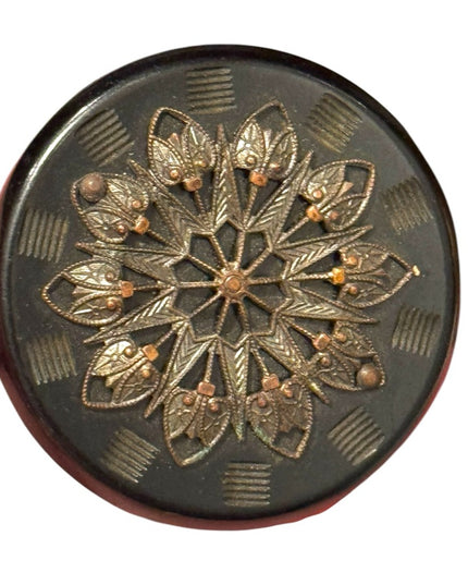 Antique Victorian Bakelite Mourning Decorative Button with Gold Accents