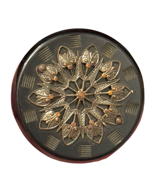 Antique Victorian Bakelite Mourning Decorative Button with Gold Accents