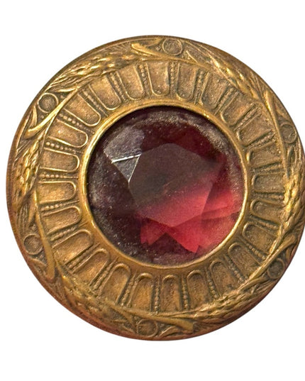 Antique Victorian Purple Paste glass Brass Round collectible button