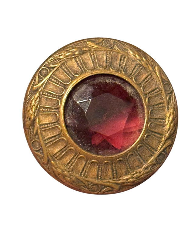 Antique Victorian Purple Paste glass Brass Round collectible button