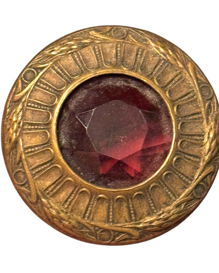 Antique Victorian Purple Paste glass Brass Round collectible button