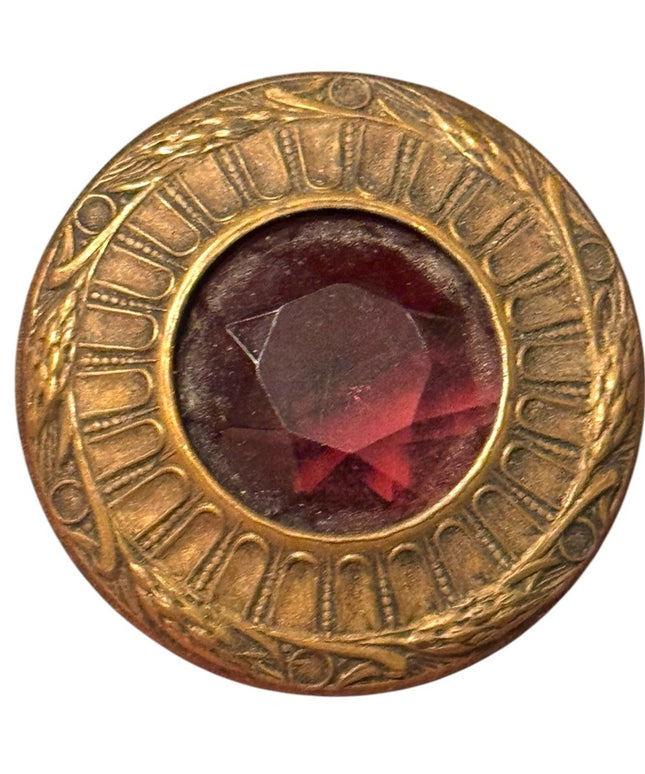 Antique Victorian Purple Paste glass Brass Round collectible button