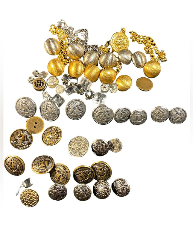 LOT Vintage collectible metal & glass buttons Sailboats gold silver bronze metal