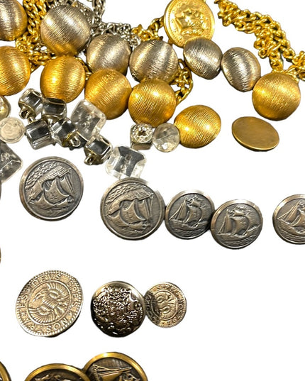 LOT Vintage collectible metal & glass buttons Sailboats gold silver bronze metal