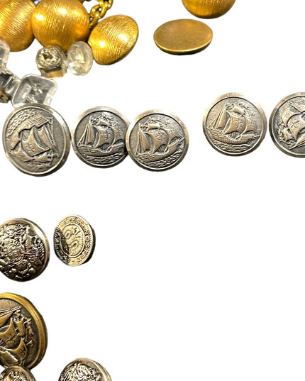 LOT Vintage collectible metal & glass buttons Sailboats gold silver bronze metal