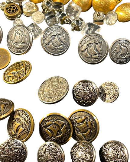 LOT Vintage collectible metal & glass buttons Sailboats gold silver bronze metal