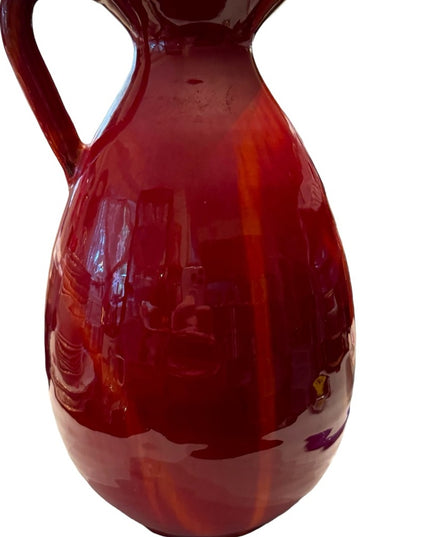 - X-LARGE VINTAGE BLUE MOUNTAIN POTTERY RED FLAMBE GLAZE VASE STUNNING CANADA