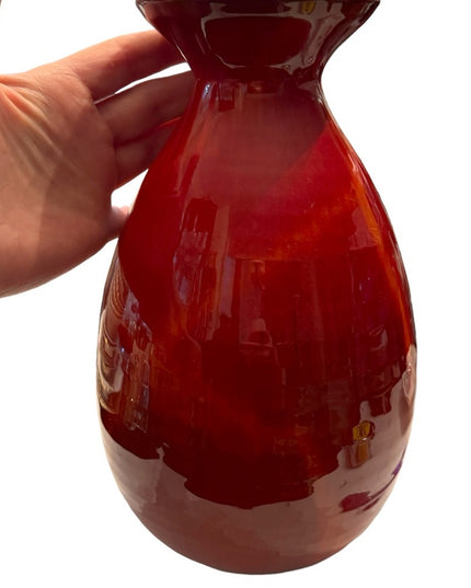- X-LARGE VINTAGE BLUE MOUNTAIN POTTERY RED FLAMBE GLAZE VASE STUNNING CANADA