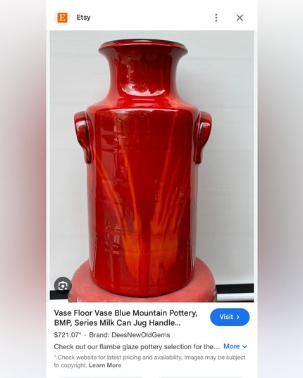 - X-LARGE VINTAGE BLUE MOUNTAIN POTTERY RED FLAMBE GLAZE VASE STUNNING CANADA