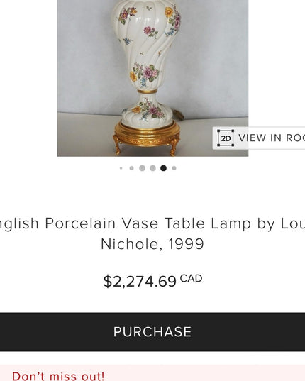 Classic English Garden Porcelain Vase Table Lamp by Louis Nichole