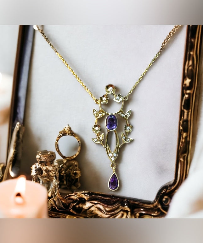 Victorian 14k Gold Lavalier Necklace  APPRAISAL