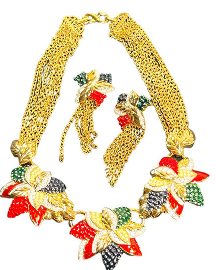 1990s RARE NINA RICCI PARIS Hawaiian Flower Gold
plated Rhinestone enamel