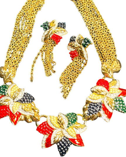 1990s RARE NINA RICCI PARIS Hawaiian Flower Gold
plated Rhinestone enamel