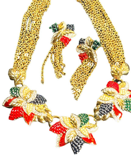 1990s RARE NINA RICCI PARIS Hawaiian Flower Gold
plated Rhinestone enamel