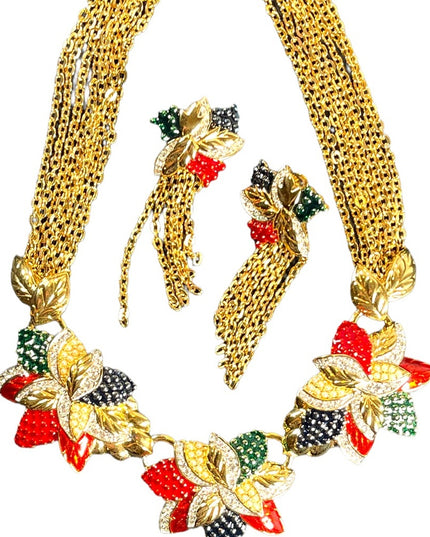 1990s RARE NINA RICCI PARIS Hawaiian Flower Gold
plated Rhinestone enamel