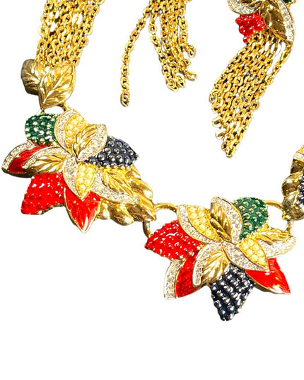 1990s RARE NINA RICCI PARIS Hawaiian Flower Gold
plated Rhinestone enamel
