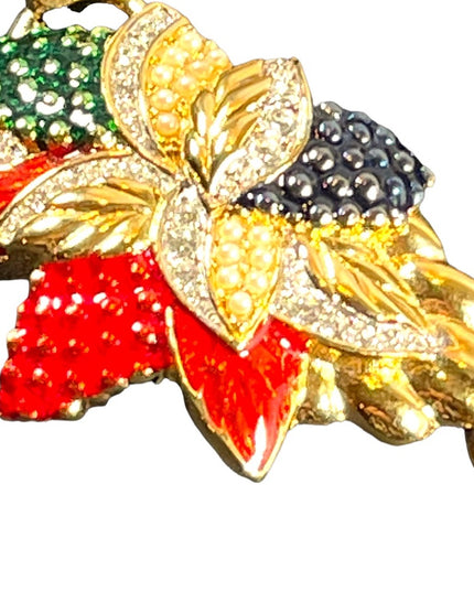 1990s RARE NINA RICCI PARIS Hawaiian Flower Gold
plated Rhinestone enamel