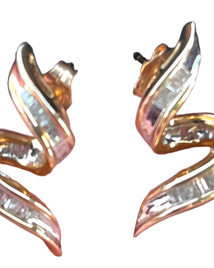 Stunning 10k solid gold Baguette diamond swirl earrings