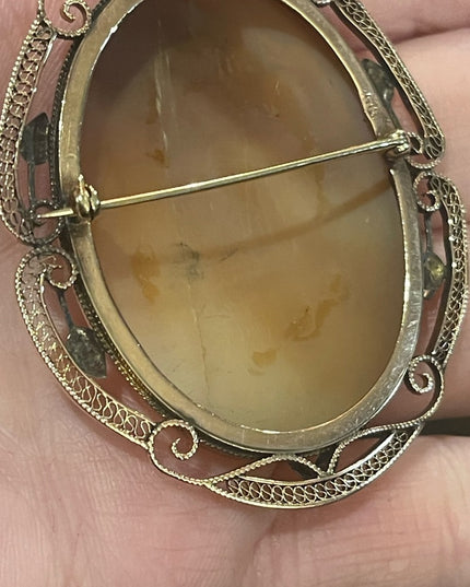 Antique 10k Rose gold Large 2” 3 Graces carved shell Cameo brooch pendant