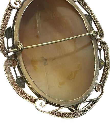 Antique 10k Rose gold Large 2” 3 Graces carved shell Cameo brooch pendant