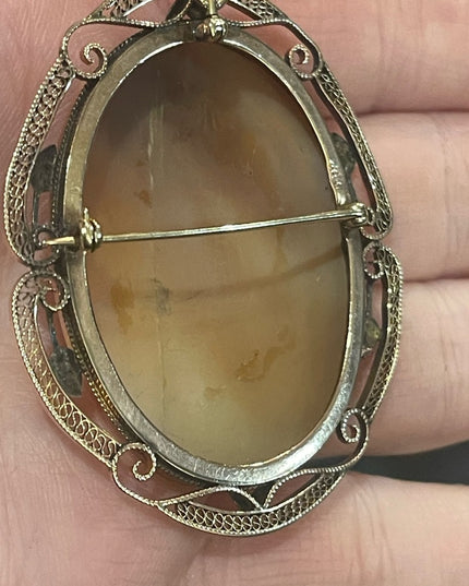 Antique 10k Rose gold Large 2” 3 Graces carved shell Cameo brooch pendant