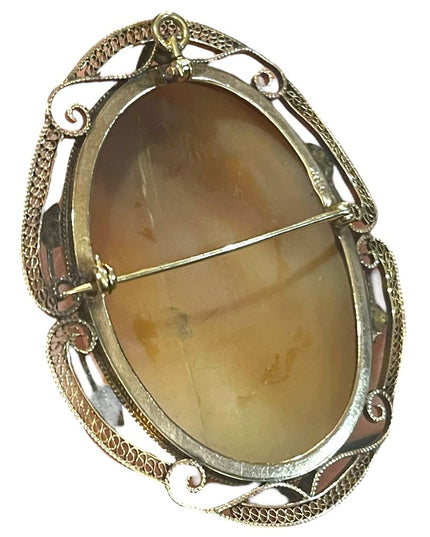 Antique 10k Rose gold Large 2” 3 Graces carved shell Cameo brooch pendant