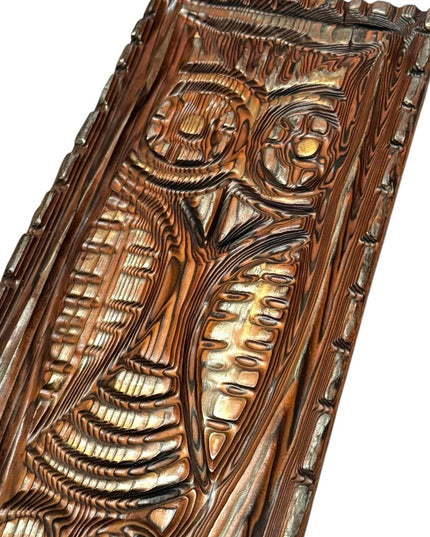 Vintage Heavy Large 1960s Solid Wood Native Carved Wooden Owl Wall Art MCM