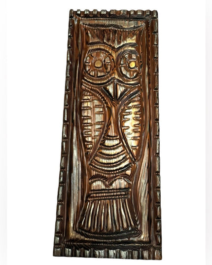 Vintage Heavy Large 1960s Solid Wood Native Carved Wooden Owl Wall Art MCM