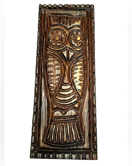 Vintage Heavy Large 1960s Solid Wood Native Carved Wooden Owl Wall Art MCM