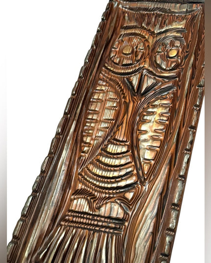 Vintage Heavy Large 1960s Solid Wood Native Carved Wooden Owl Wall Art MCM