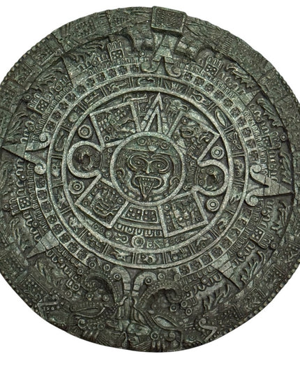 Vintage Mayan Aztec Calendar Green Stone, Crushed Malachite, Plaque Art 17” LG