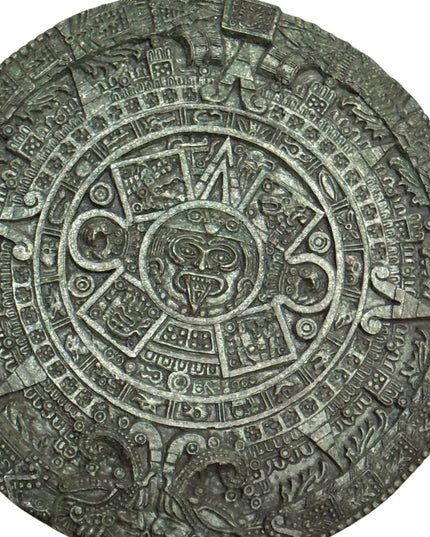 Vintage Mayan Aztec Calendar Green Stone, Crushed Malachite, Plaque Art 17” LG