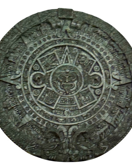 Vintage Mayan Aztec Calendar Green Stone, Crushed Malachite, Plaque Art 17” LG