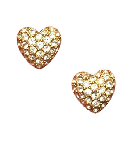 Swarovski Heart Post Earrings Clear Rhinestones crystals Gold 1990s Vintage