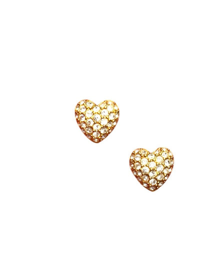 Swarovski Heart Post Earrings Clear Rhinestones crystals Gold 1990s Vintage