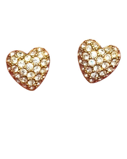 Swarovski Heart Post Earrings Clear Rhinestones crystals Gold 1990s Vintage