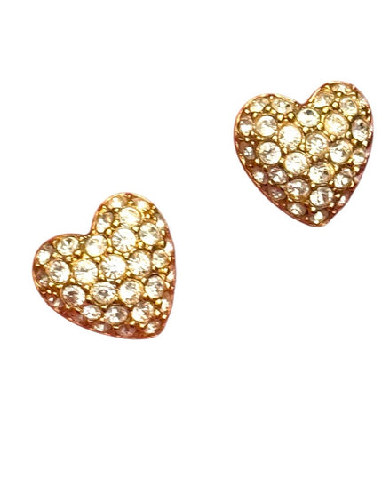 Swarovski Heart Post Earrings Clear Rhinestones crystals Gold 1990s Vintage