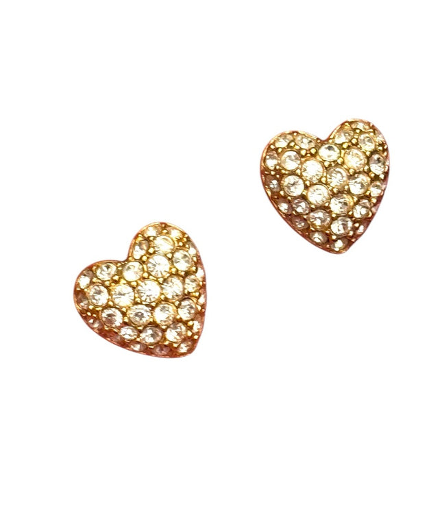 Swarovski Heart Post Earrings Clear Rhinestones crystals Gold 1990s Vintage