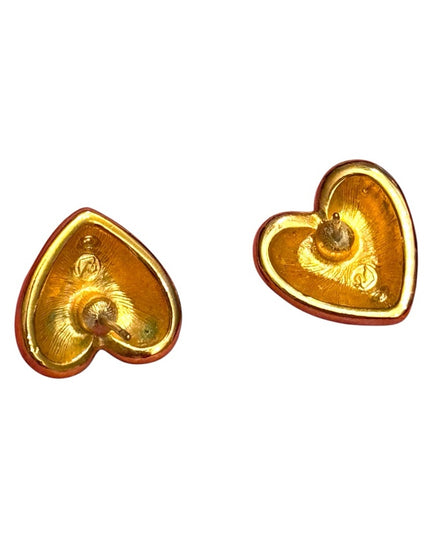 Swarovski Heart Post Earrings Clear Rhinestones crystals Gold 1990s Vintage