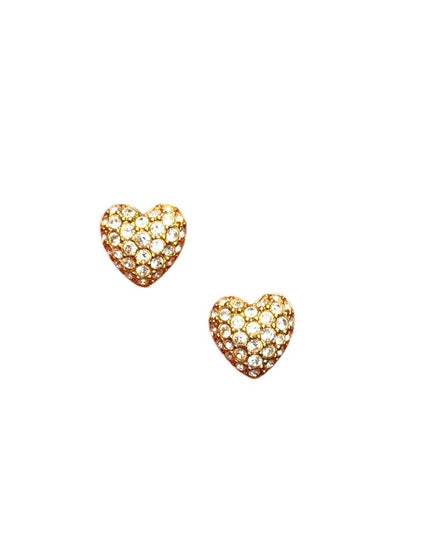 Swarovski Heart Post Earrings Clear Rhinestones crystals Gold 1990s Vintage