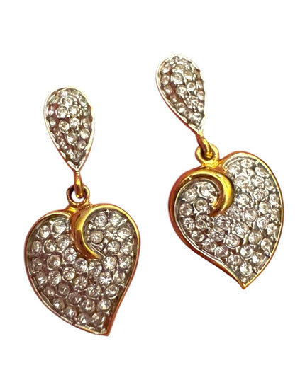 Butler FAC Vintage 1990s Gold rhinestone crystal Heart Drop Earrings