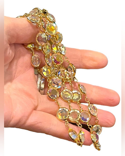 Vintage Authentic Gold plated Swarovski AB crystal Chicklet necklace  (S…