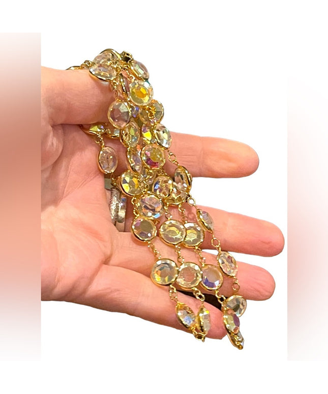 Vintage Authentic Gold plated Swarovski AB crystal Chicklet necklace  (S…